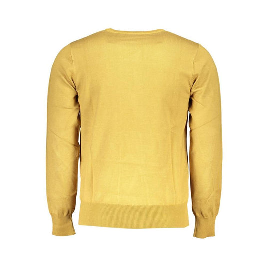 U.S. Grand Polo yellow nylon sweater, long sleeved crew neck with embroidery, logo design.