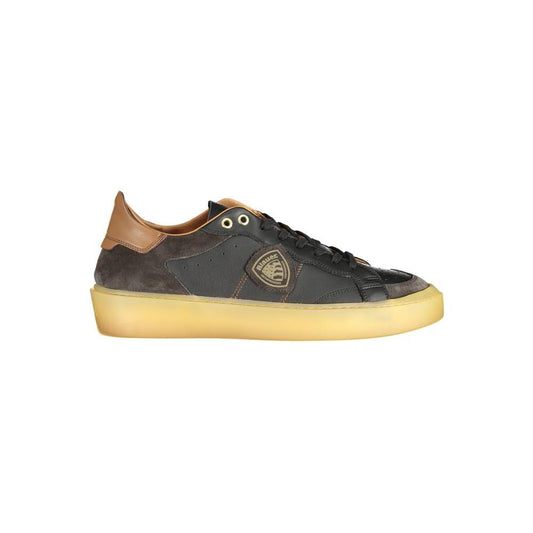 Blauer black leather men's sneaker with contrasting details and logo, featuring a removable insole for comfort and streetwise style.