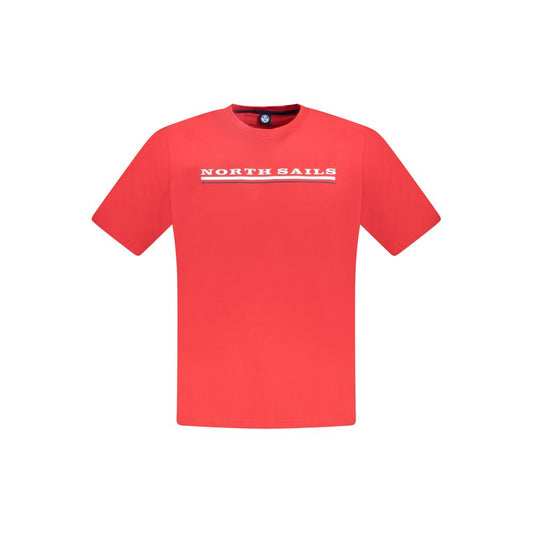 Red North Sails men's cotton T-shirt with logo and nautical print, short sleeves, crew neck, comfortable fit for adventurous style.