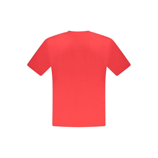 Back view of a North Sails red cotton men's T-shirt with short sleeves and crew neck, showcasing the vibrant color and premium fabric.
