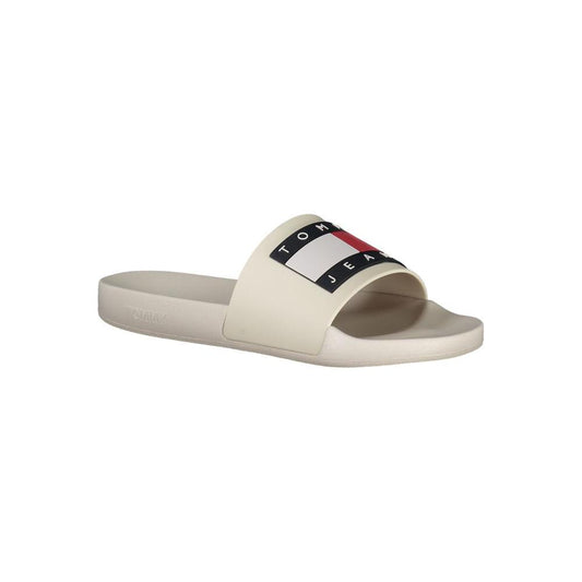 Tommy Hilfiger beige polyethylene men's sandal with logo, perfect for casual wear and beach outings.