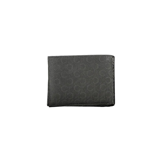 Calvin Klein black leather men's wallet with RFID blocking, multiple compartments, and elegant design.