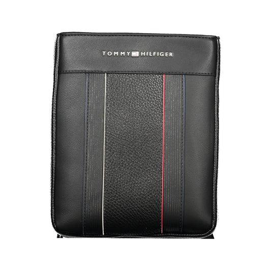 Tommy Hilfiger black polyethylene men's shoulder bag with sleek design and adjustable strap.