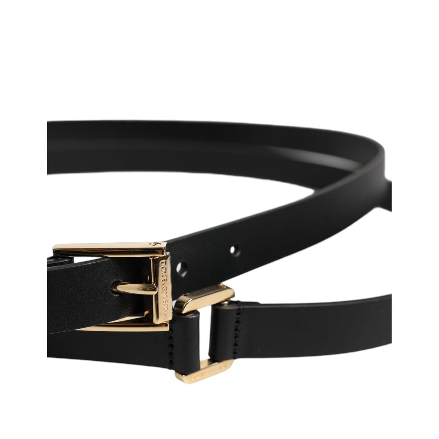 Dolce & Gabbana Black Classic Gold Metal Logo Buckle Belt