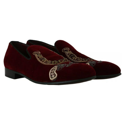 Dolce & Gabbana Bordeaux Velvet Loafers Gun Horseshoe Shoes