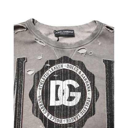 Dolce & Gabbana Gray Logo Print Crew Neck Pullover Sweater