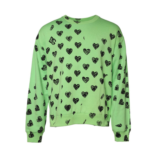 Dolce & Gabbana Green Heart Print Crew Neck Pullover Sweater TSH90296-52