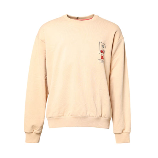 Dolce & Gabbana Beige Cherry Print Crew Neck Pullover Sweater TSH90300-54