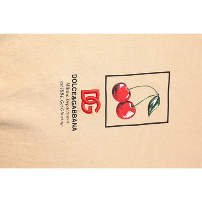 Dolce & Gabbana Beige Cherry Print Crew Neck Pullover Sweater