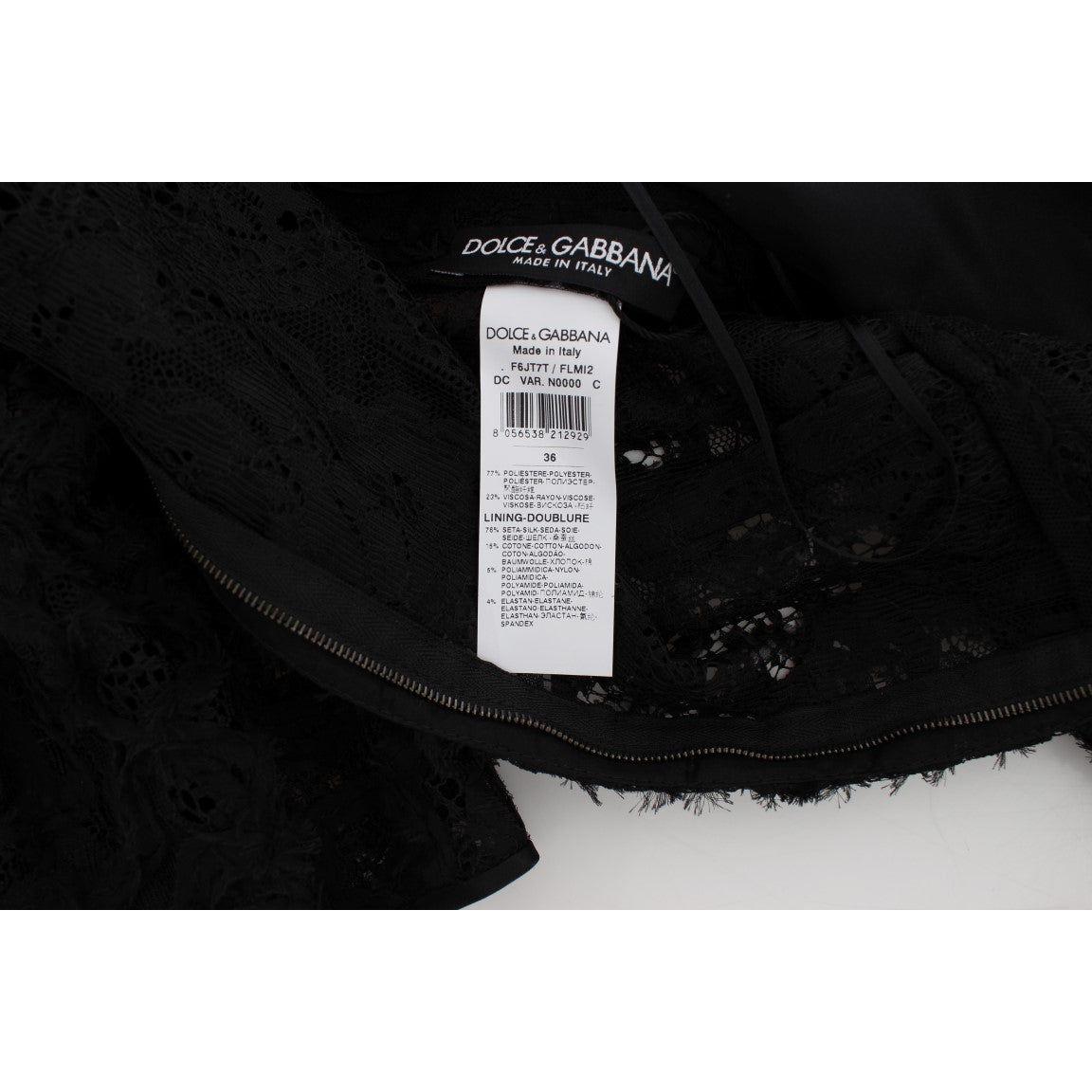 优雅黑色花朵蕾丝长裙