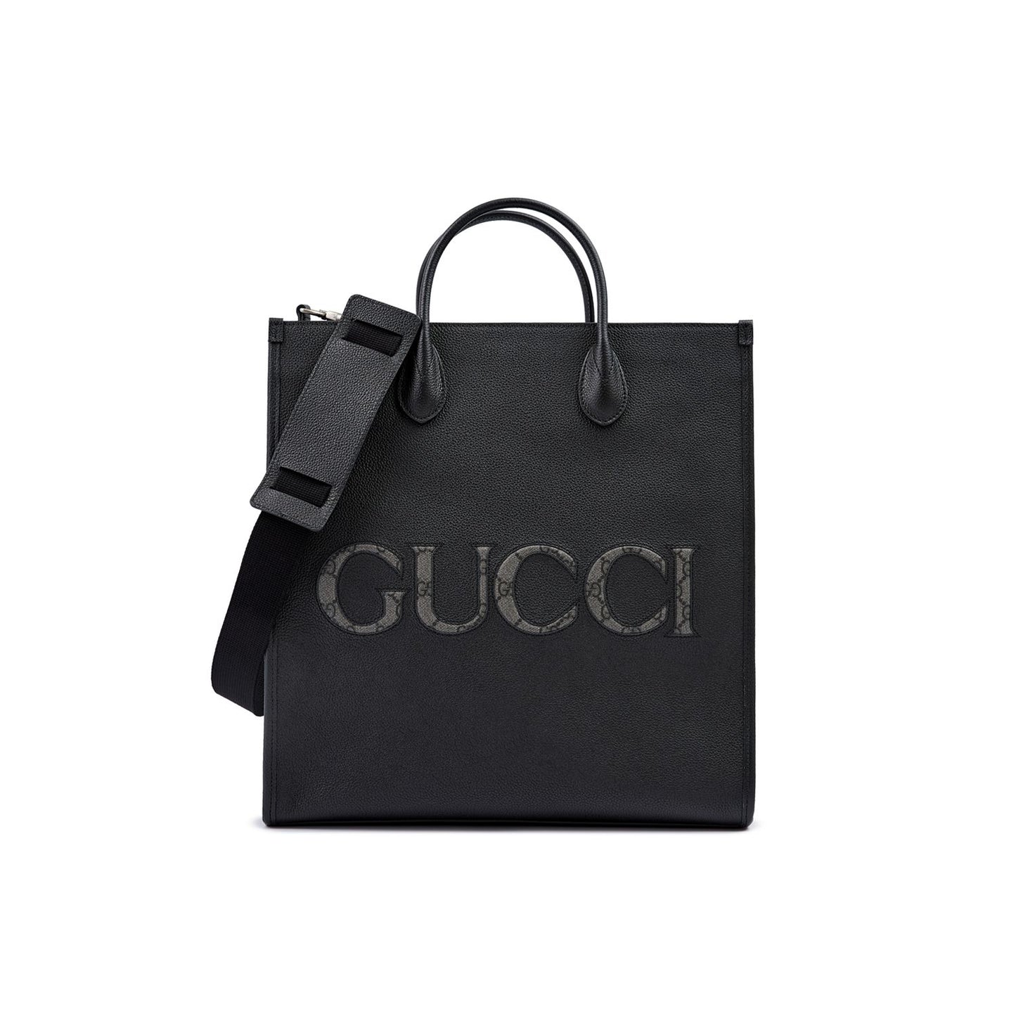 Gucci Black Leather Logo Medium Tote Bag
