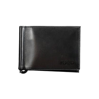 Calvin Klein Black Leather Men Wallet with RFID blocking and money clip, showcasing sleek design and premium craftsmanship.