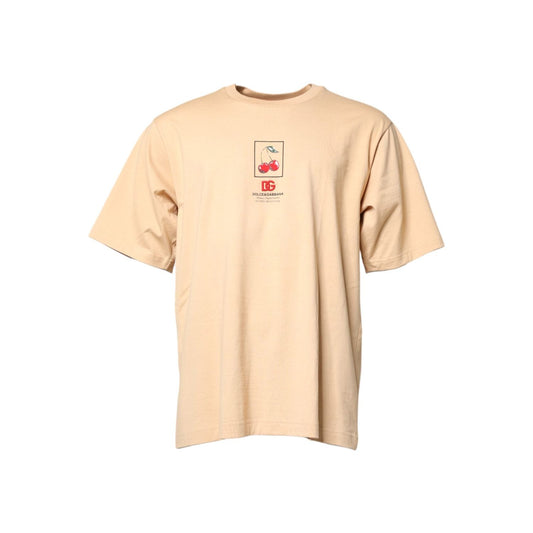 Dolce & Gabbana Beige Cotton Logo Print Crew Neck T-shirt THS90363-54