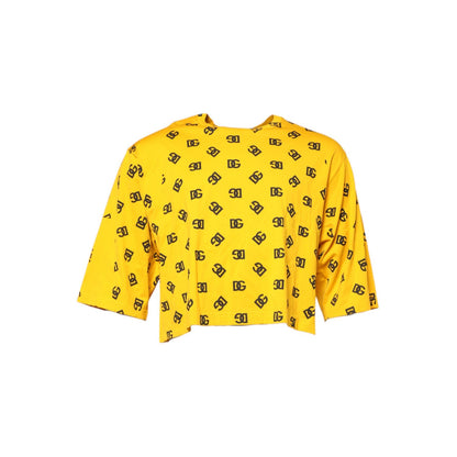 Dolce & Gabbana Yellow Cotton DG Logo Print Cropped T-shirt