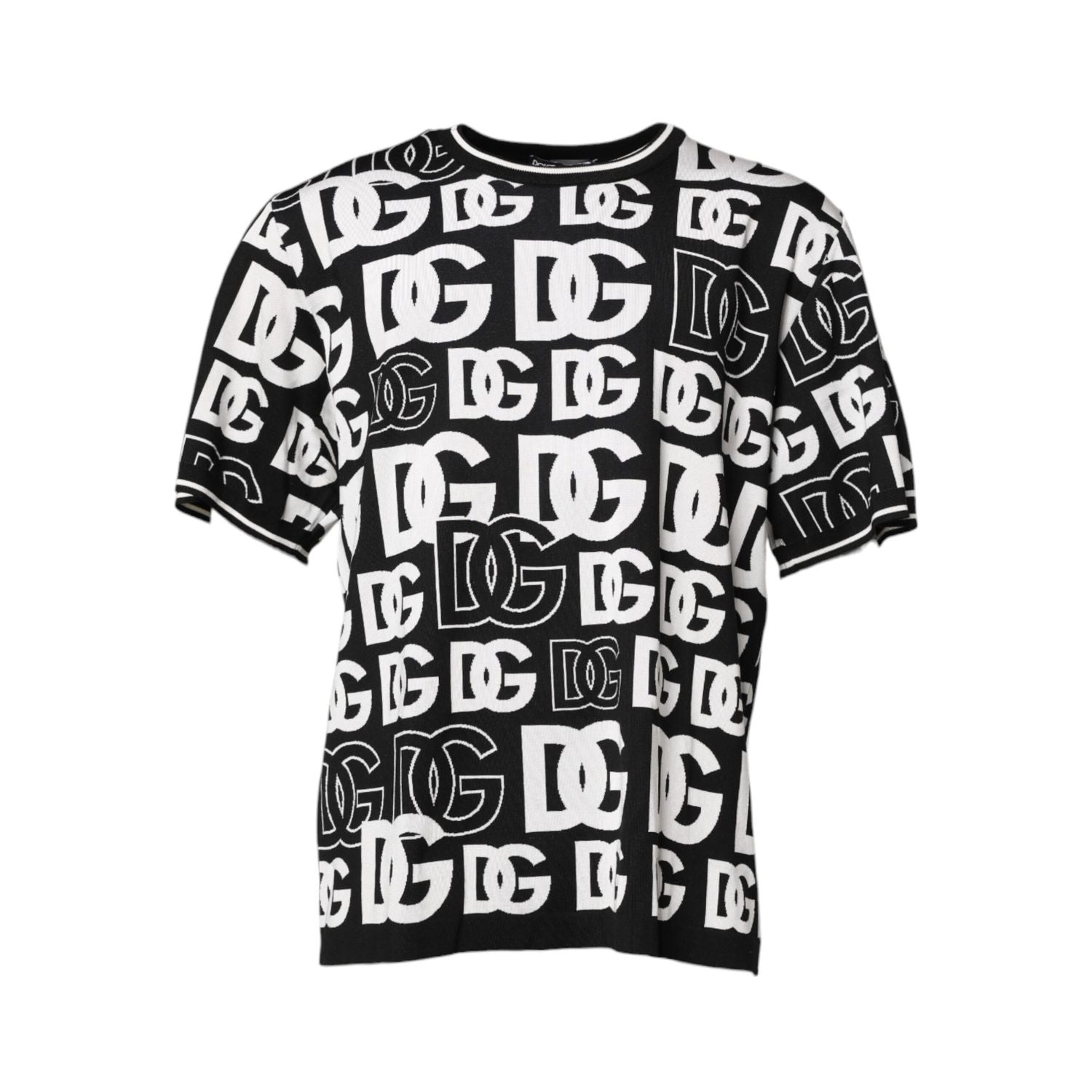 Dolce & Gabbana Black White Silk Knit DG Print T-shirt