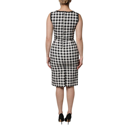 Dolce & Gabbana White Black Checkered Sleeveless Sheath Dress