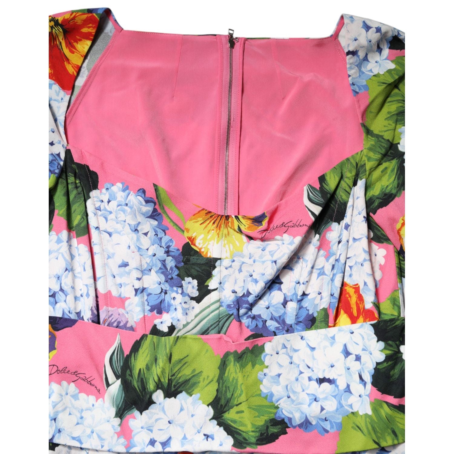 Dolce & Gabbana Multicolor Floral Pleated Sheath Midi  Dress