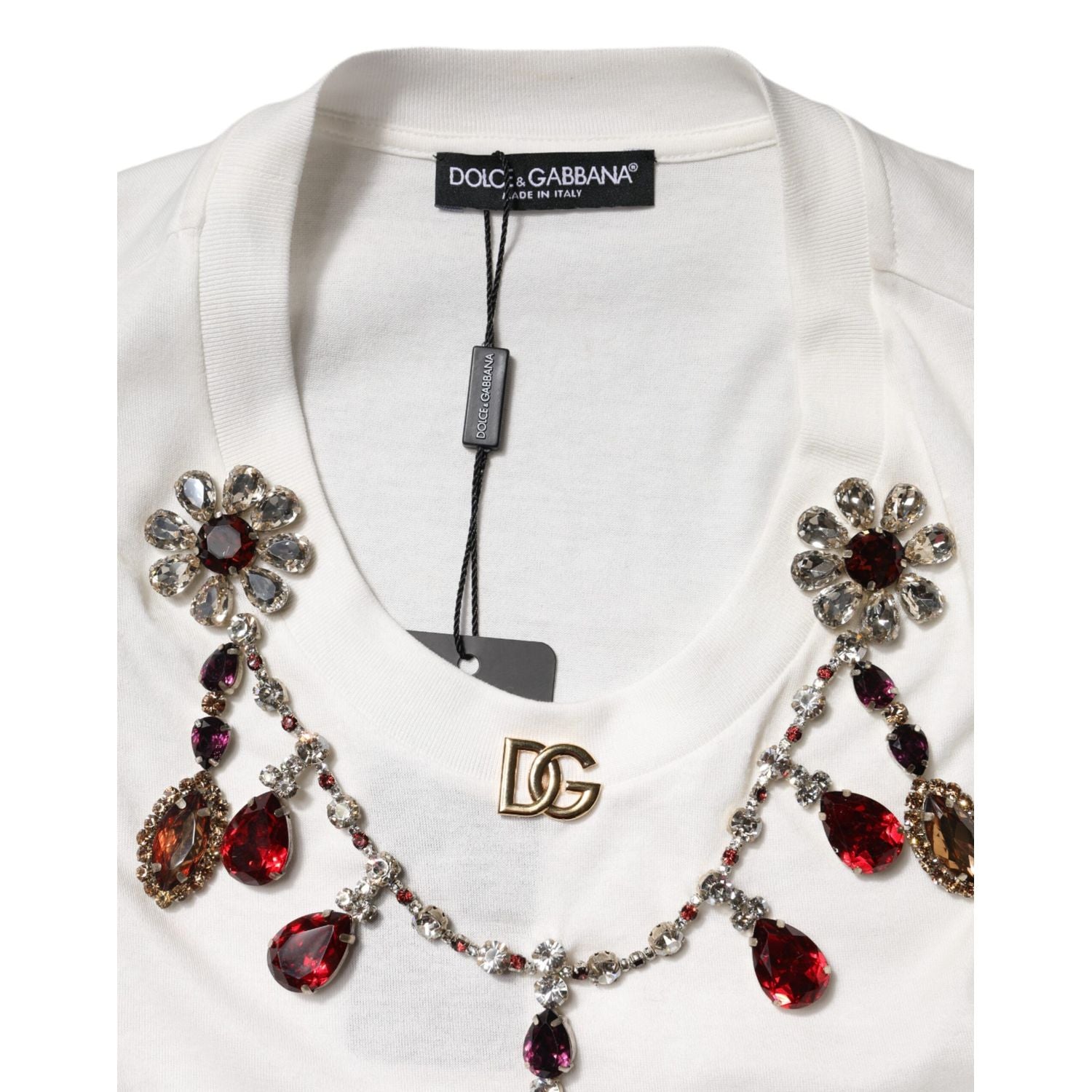 Dolce & Gabbana White Cotton Logo Crystal Detailing Tank Top