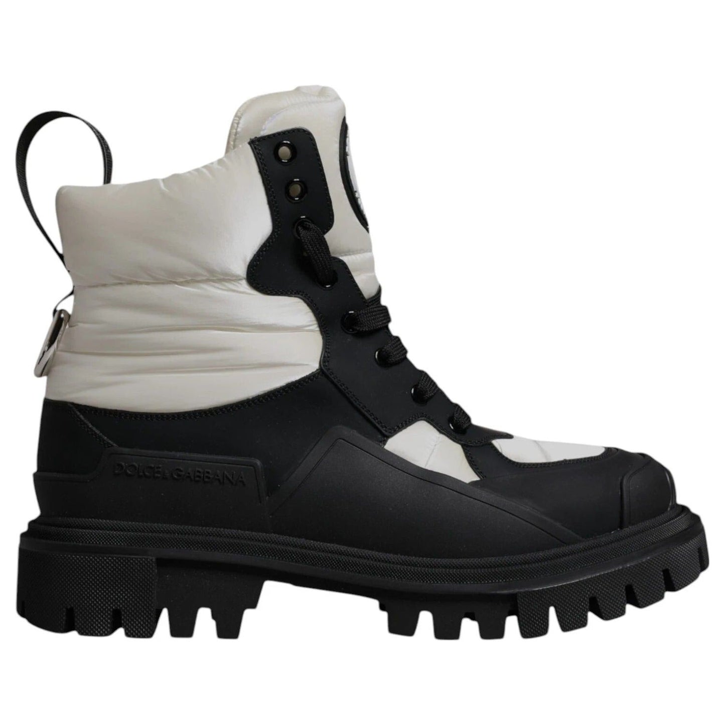 Dolce & Gabbana Black White Padded Mid Calf Lace Up Boots Shoes
