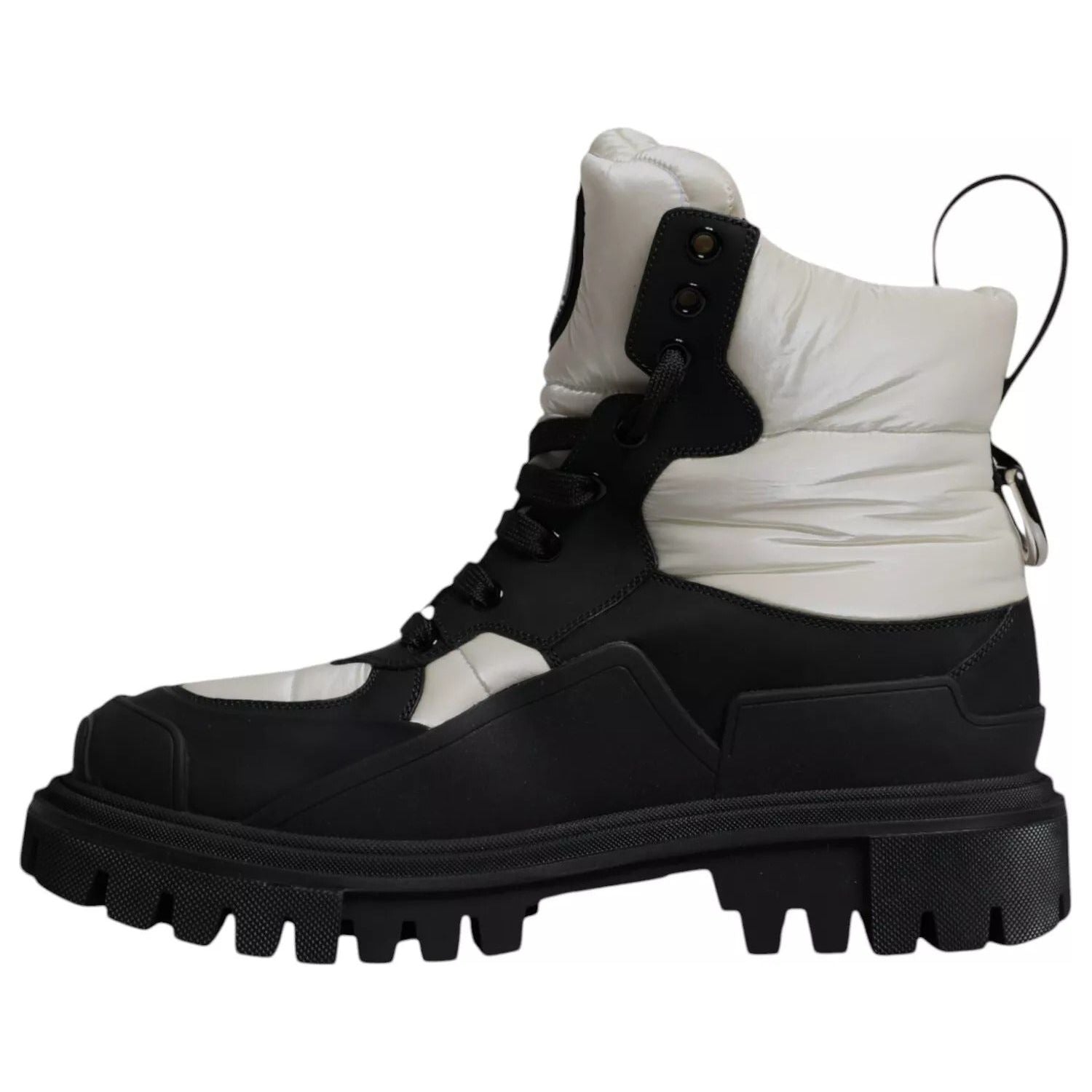 Dolce & Gabbana Black White Padded Mid Calf Lace Up Boots Shoes