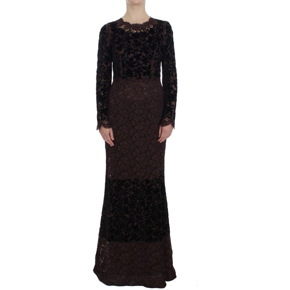 Dolce & Gabbana Purple Floral Lace Ricamo Maxi Dress
