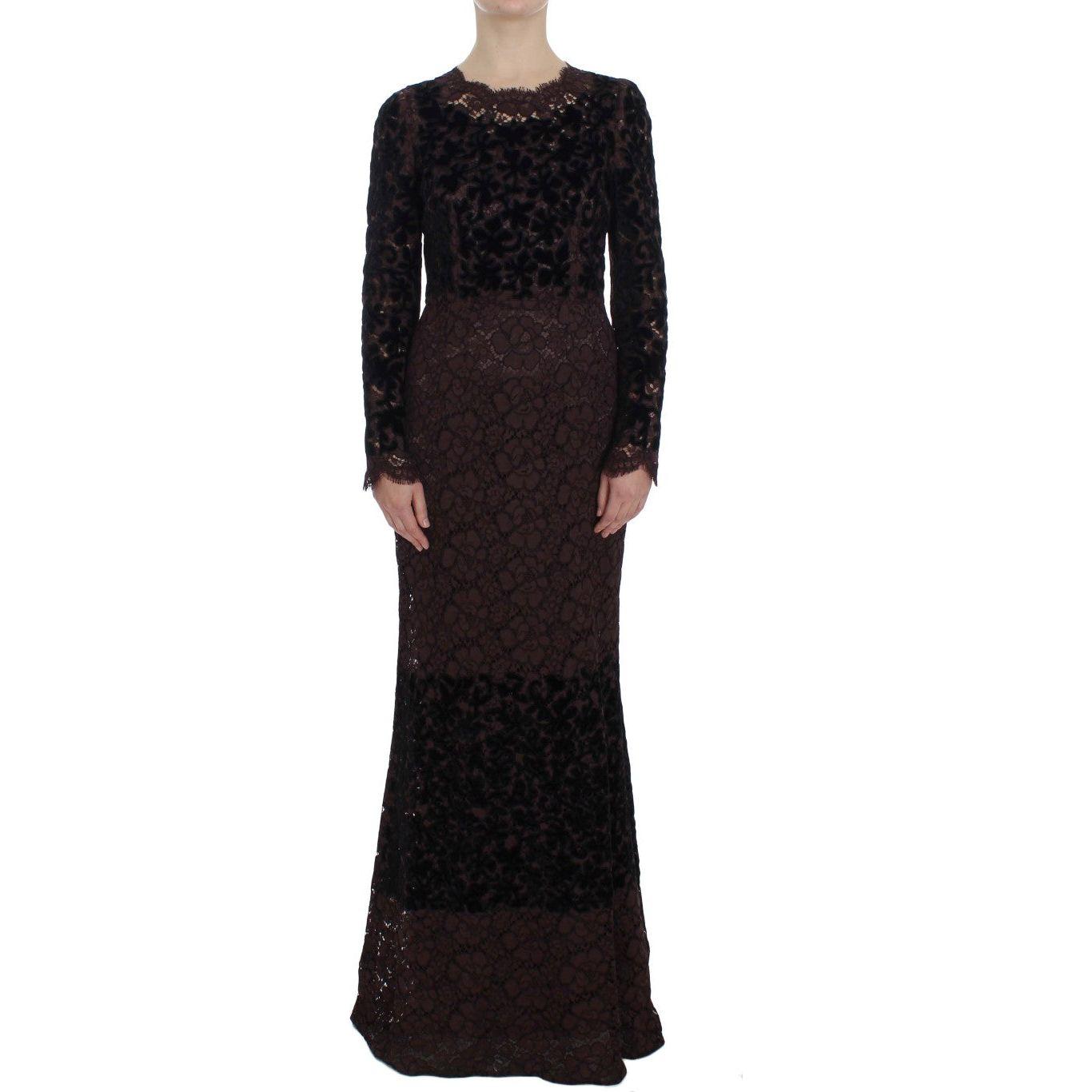 Dolce & Gabbana Purple Floral Lace Ricamo Maxi Dress