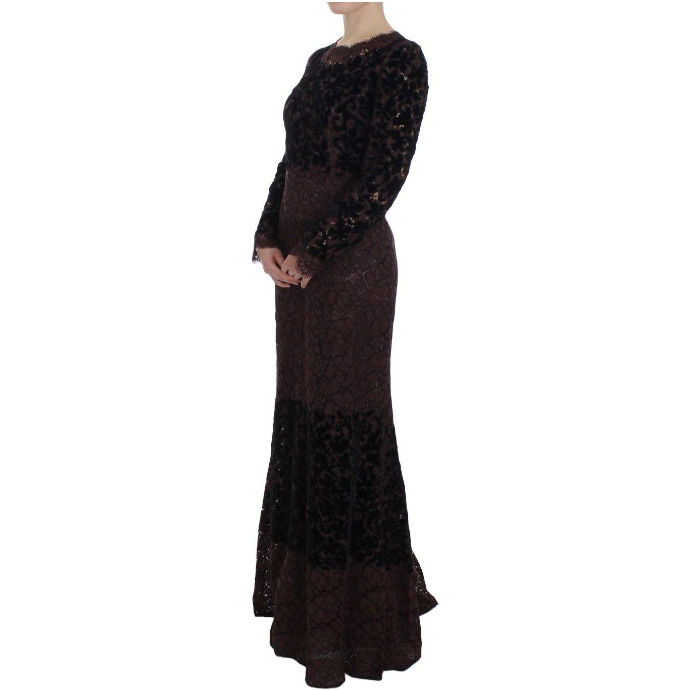 Dolce & Gabbana Purple Floral Lace Ricamo Maxi Dress