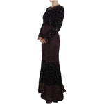 Dolce & Gabbana Purple Floral Lace Ricamo Maxi Dress