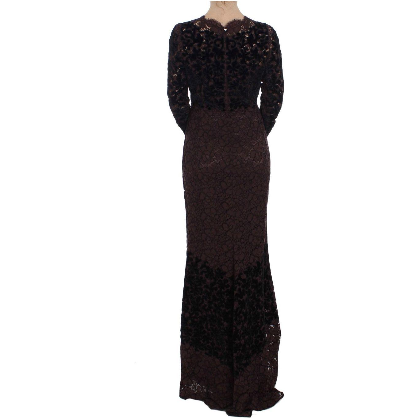 Dolce & Gabbana Purple Floral Lace Ricamo Maxi Dress