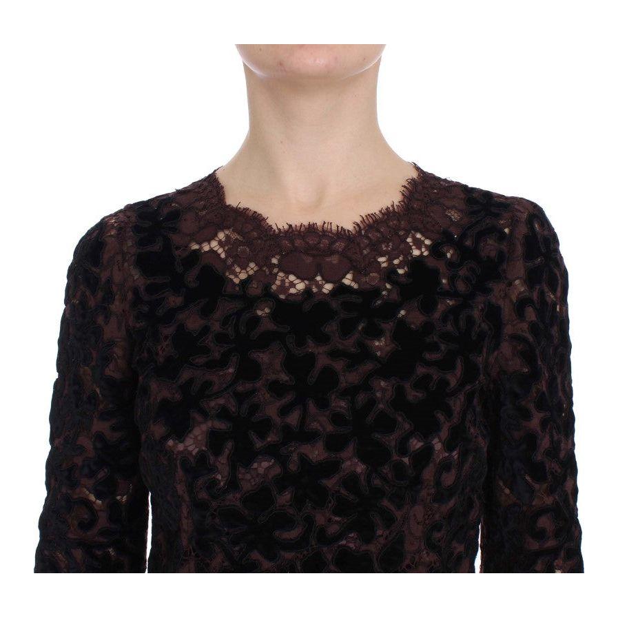 Dolce & Gabbana Purple Floral Lace Ricamo Maxi Dress