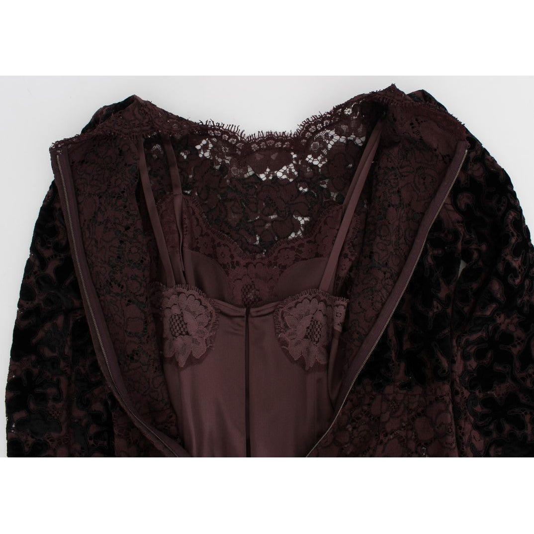 Dolce & Gabbana Purple Floral Lace Ricamo Maxi Dress