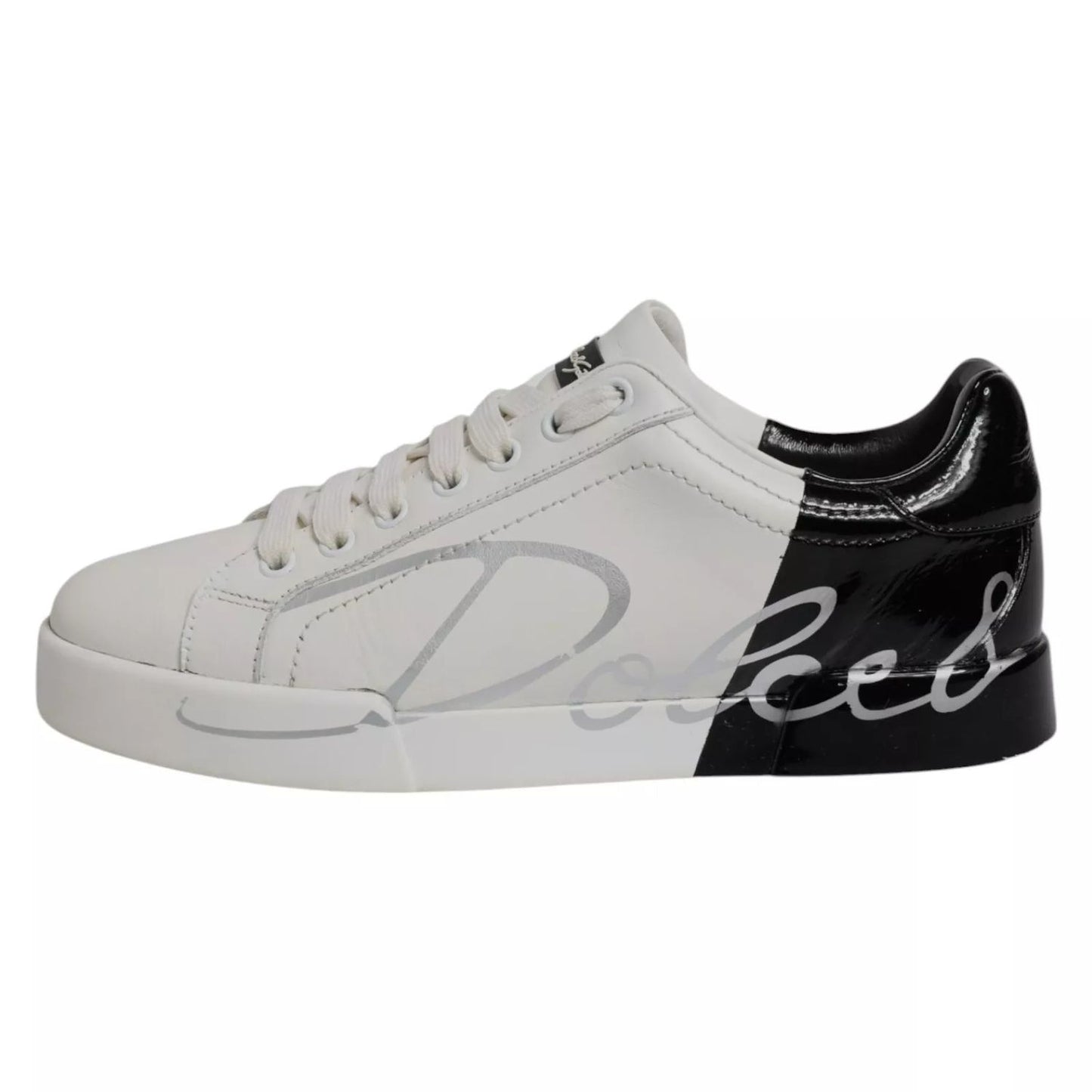 Dolce & Gabbana White Black Logo Portofino Men Sneaker Shoe