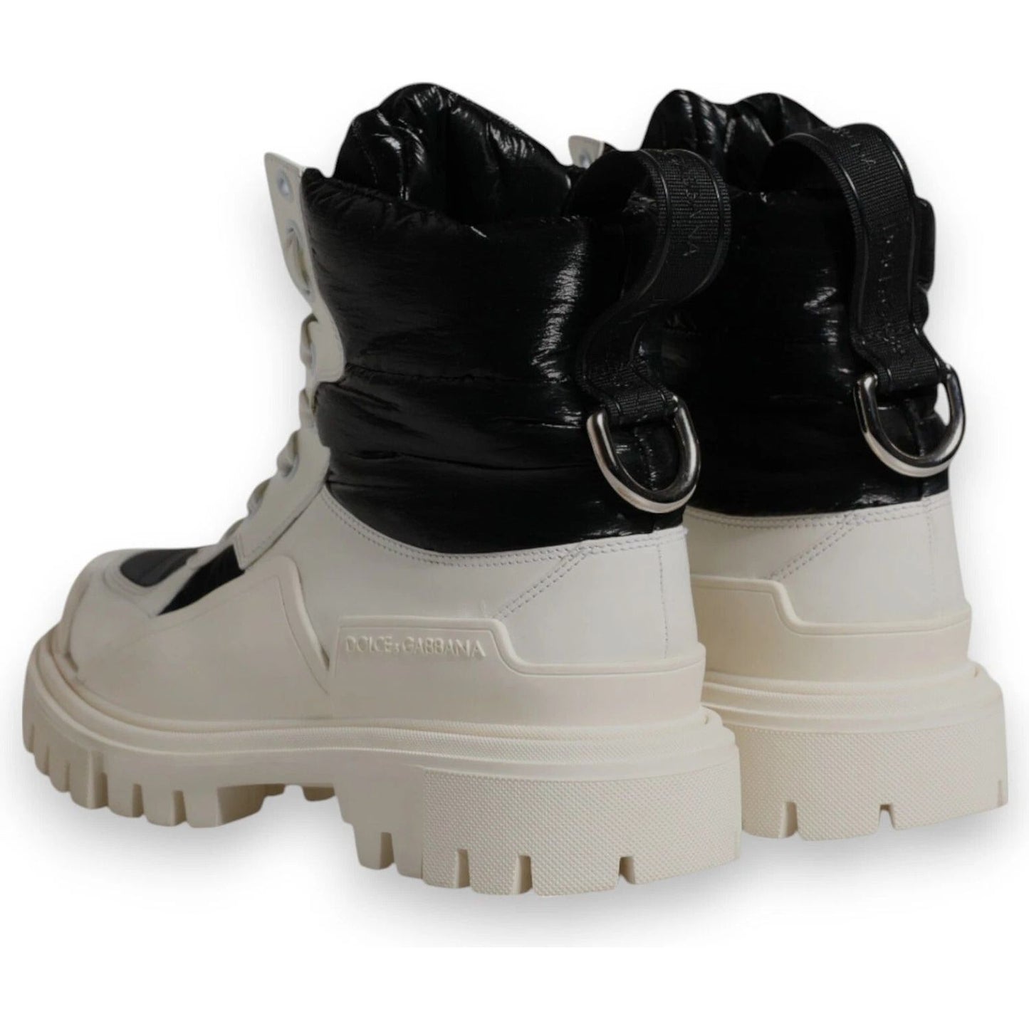 Dolce & Gabbana White Padded Mid Calf Lace Up Boots Shoes