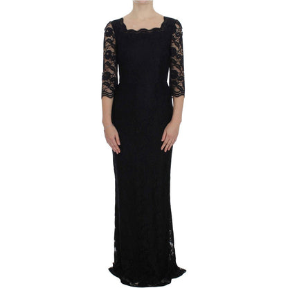 Dolce & Gabbana Black Floral Lace Long Ball Maxi Dress