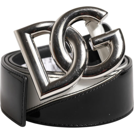 Dolce & Gabbana Black White Leather DG Metal Buckle Belt