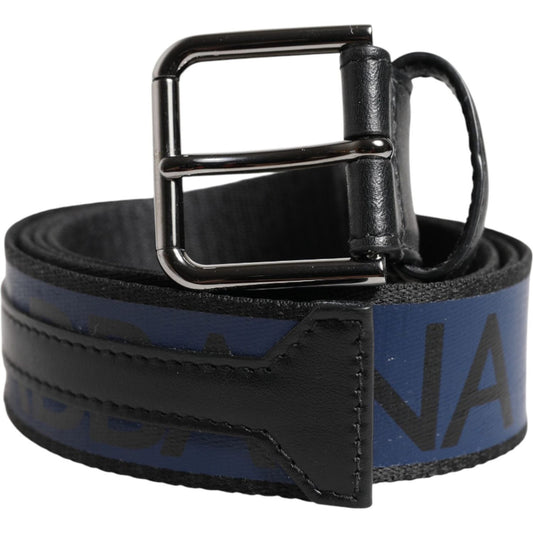 Dolce & Gabbana Black Blue DG Logo Silver Metal Buckle Belt