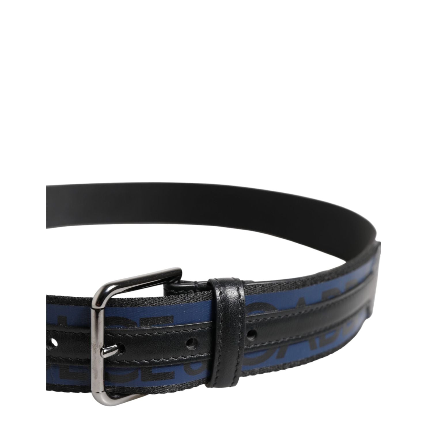 Dolce & Gabbana Black Blue DG Logo Silver Metal Buckle Belt