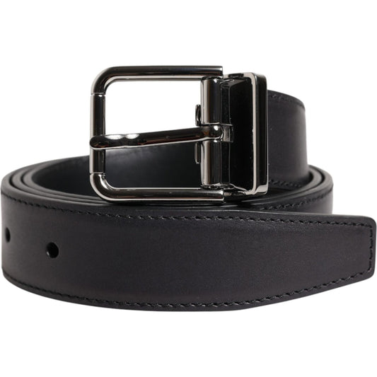 Dolce & Gabbana Black Classic Calf Leather Silver Buckle Belt