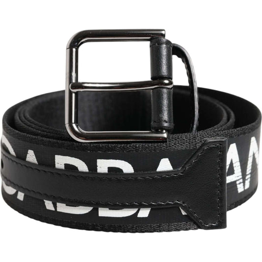 Dolce & Gabbana Black White DG Logo Brass Metal Buckle Belt