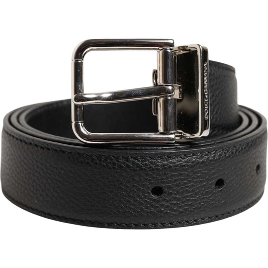 Dolce & Gabbana Black Calf Leather Classic Metal Buckle Belt