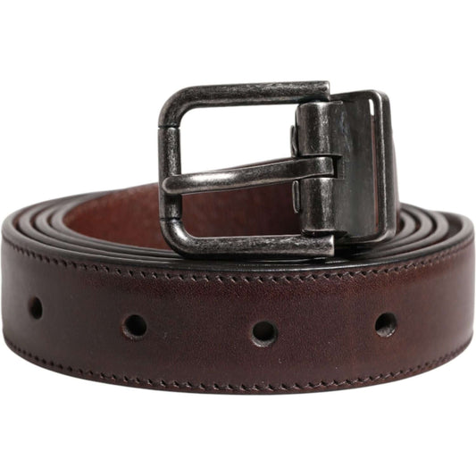 Dolce & Gabbana Brown Classic Calf Leather Metal Buckle Belt