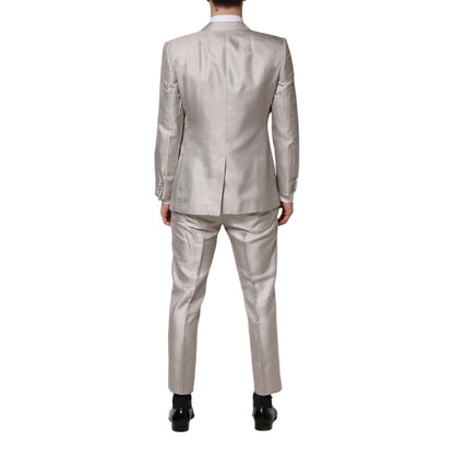 Dolce & Gabbana Light Gray Jacquard Silk Dotted 2 Piece Suit