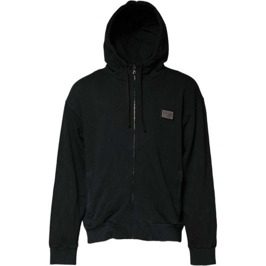 Dolce & Gabbana Black Logo Full Zip Hooded Men Sweatshirt Sweater