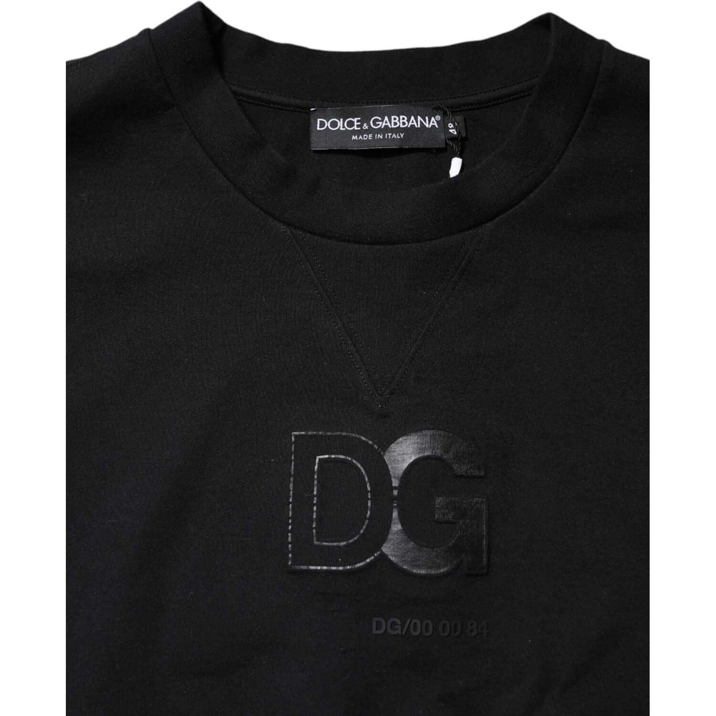 Dolce & Gabbana Black Embossed Logo Cotton Crew Neck Sweater