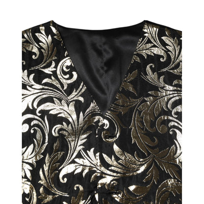 Dolce & Gabbana Black Gold Jacquard Formal Men Waistcoat Vest