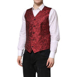 Dolce & Gabbana Red Floral Brocade Formal Men Waistcoat Vest TSH90467-50