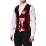 Dolce & Gabbana Red Sequined Dress Formal Men Waistcoat Vest TSH90469-50