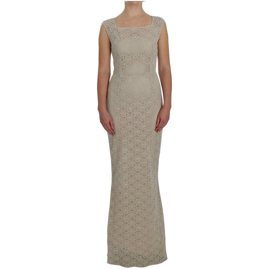 Dolce & Gabbana Elegant Beige Floral Cutout Maxi Dress Dresses Dolce & Gabbana