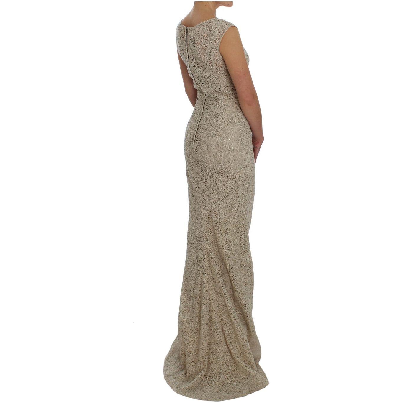 Dolce & Gabbana Beige Ricamo Cutout Cotton Sheath Dress