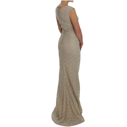 Dolce & Gabbana Beige Ricamo Cutout Cotton Sheath Dress Dresses